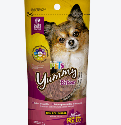 fancy pet premios perro yummy bites pollo/tocino 80gr fancy pets SKU fl4505